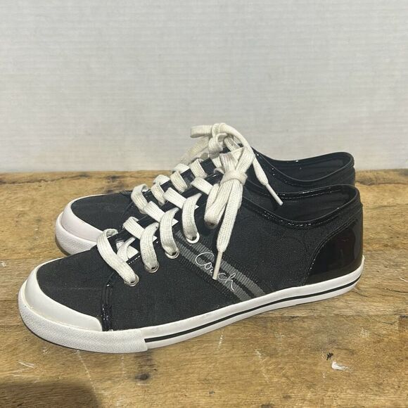 Coach black folly low top sneakers signature logo‎ casual woman's size 7 - Picture 1 of 8